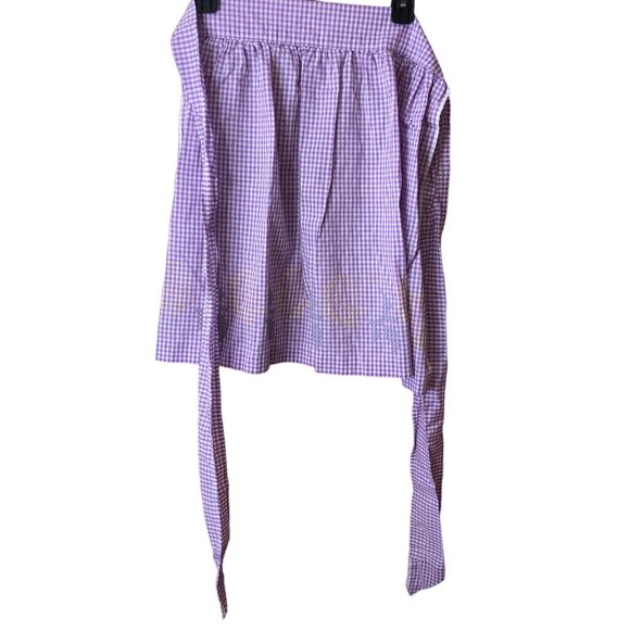 Handmade Apron Purple Checked Cross Stitch Waist Tie Cottage Core Christmas Gift - Picture 2 of 6